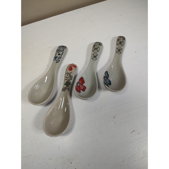 Asian Soup Spoons, Floral Design, Ramen Spoons, Perfect Depth, Lot of 4 - Picture 9 of 11